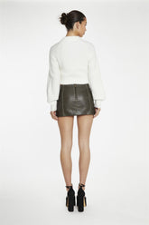 Dark-Brown Distressed-PU Fitted Mini-Skirt